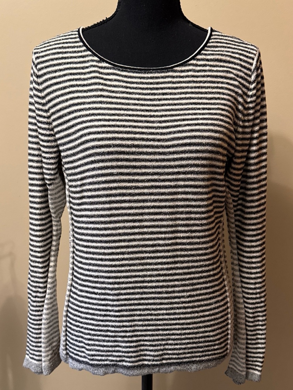 J. Jill Black & White Striped Crewneck Sweater